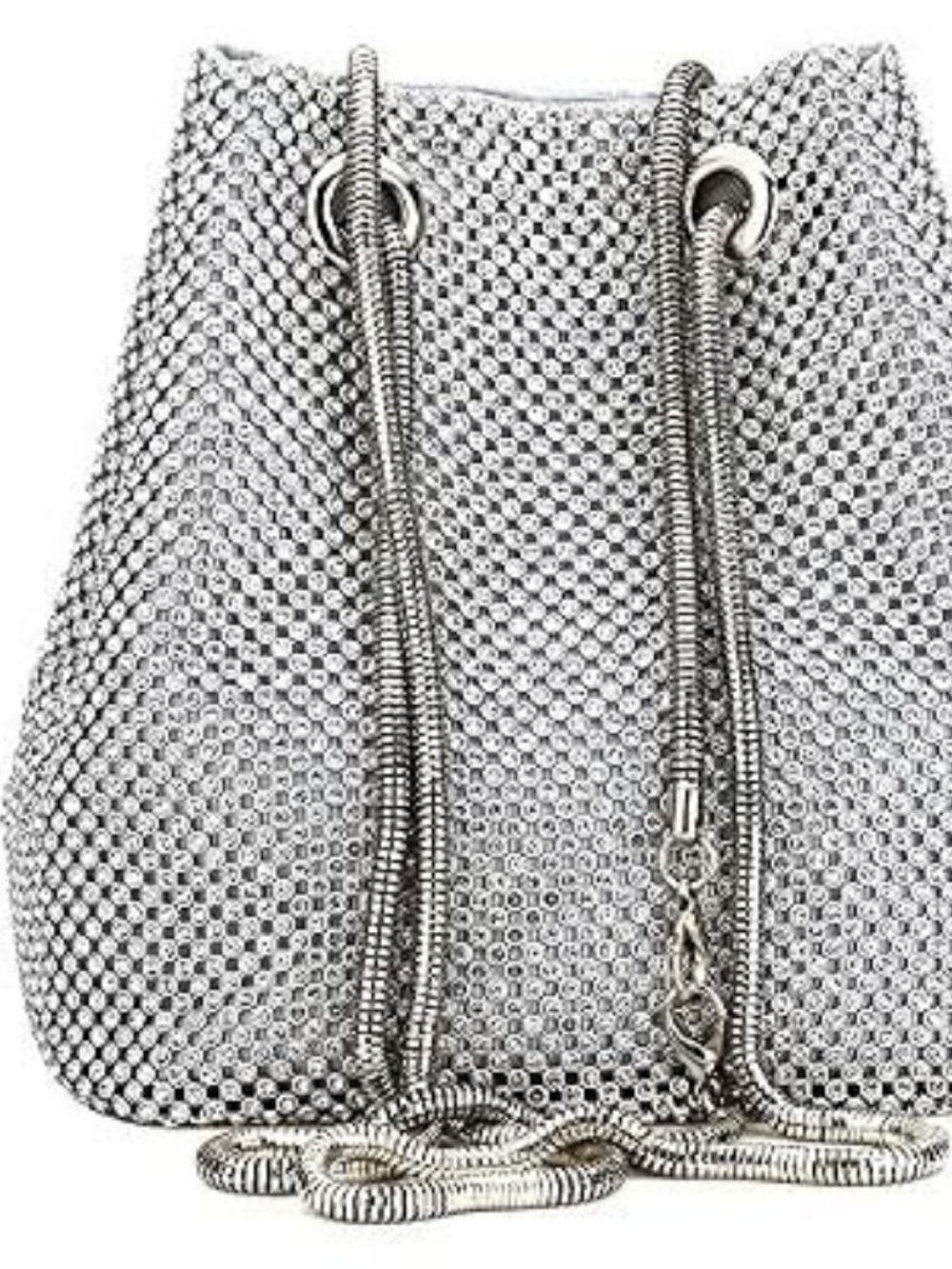 Excellent Condition, Rhinestones Beaded Drawstring Bag, Silver